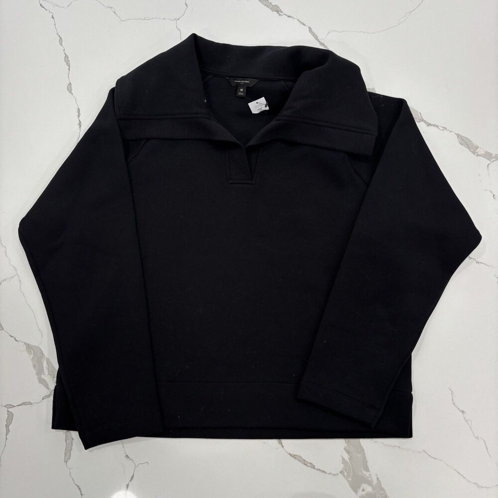 Banana Republic Set Womens Size Medium Large Black Sweat Tracksuit Wide Leg NWT - Picture 2 of 8